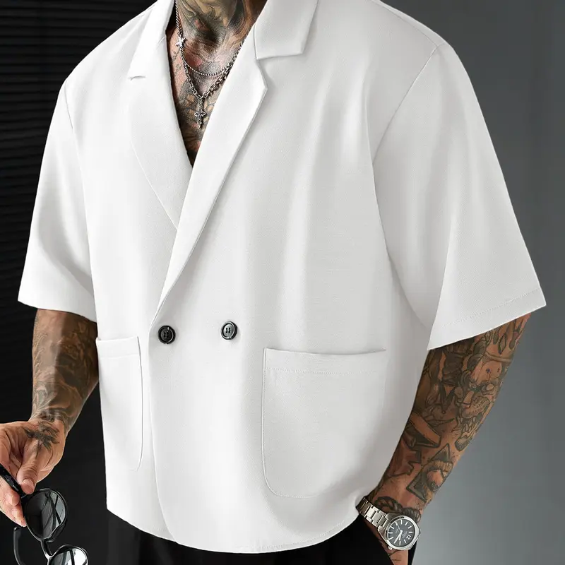 Men's Two-Button Short Sleeve Suit, Summer Casual Formal Wear, Comfortable, Perfect for Daily Occasions