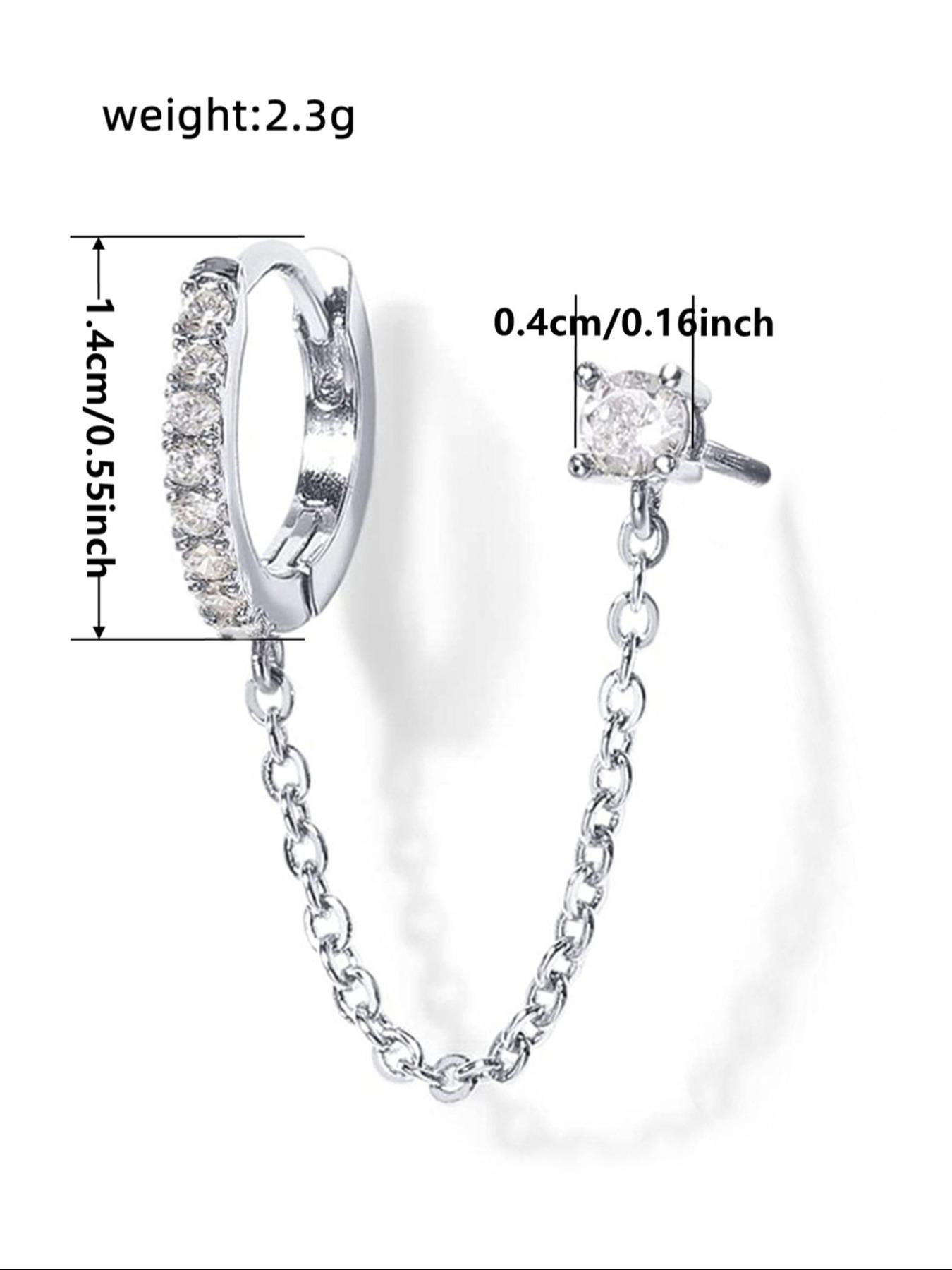 1pc Elegant Rhinestone Zirconite Decorated Hoop Dangle Earrings, High Quality Earrings, Trendy Chain Design Stud Earrings, Fashionable Jewelry for Women for Anniversary, Engagement, Wedding