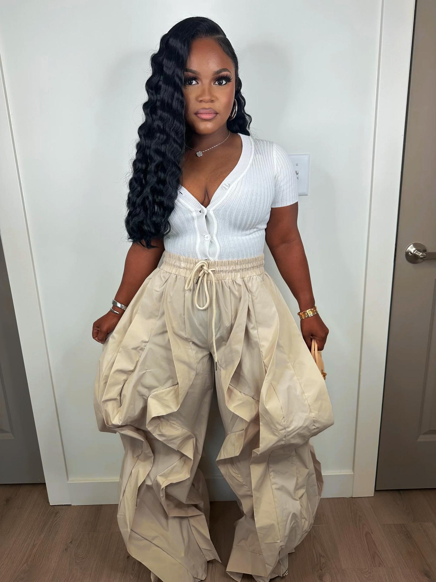 2025 Autumn New European and American Elegant Commuter Workwear Patchwork Lace Lantern Pants Jogger Pants