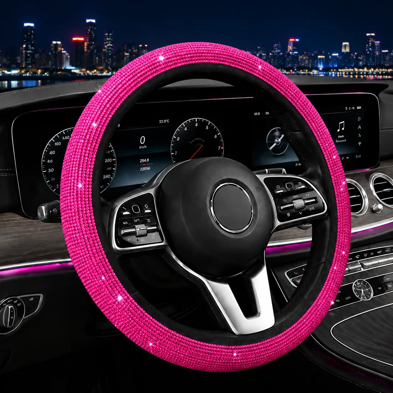 Bling Rhinestone Steering Wheel Cover, 15 Inch Universal Fit Anti-Slip Car Wheel Protector, Sparkly Crystal Diamond Steering Wheel Cover for Cars, SUVs, Trucks, Vans, Women, Girls, New Drivers and Auto Interior Accessories