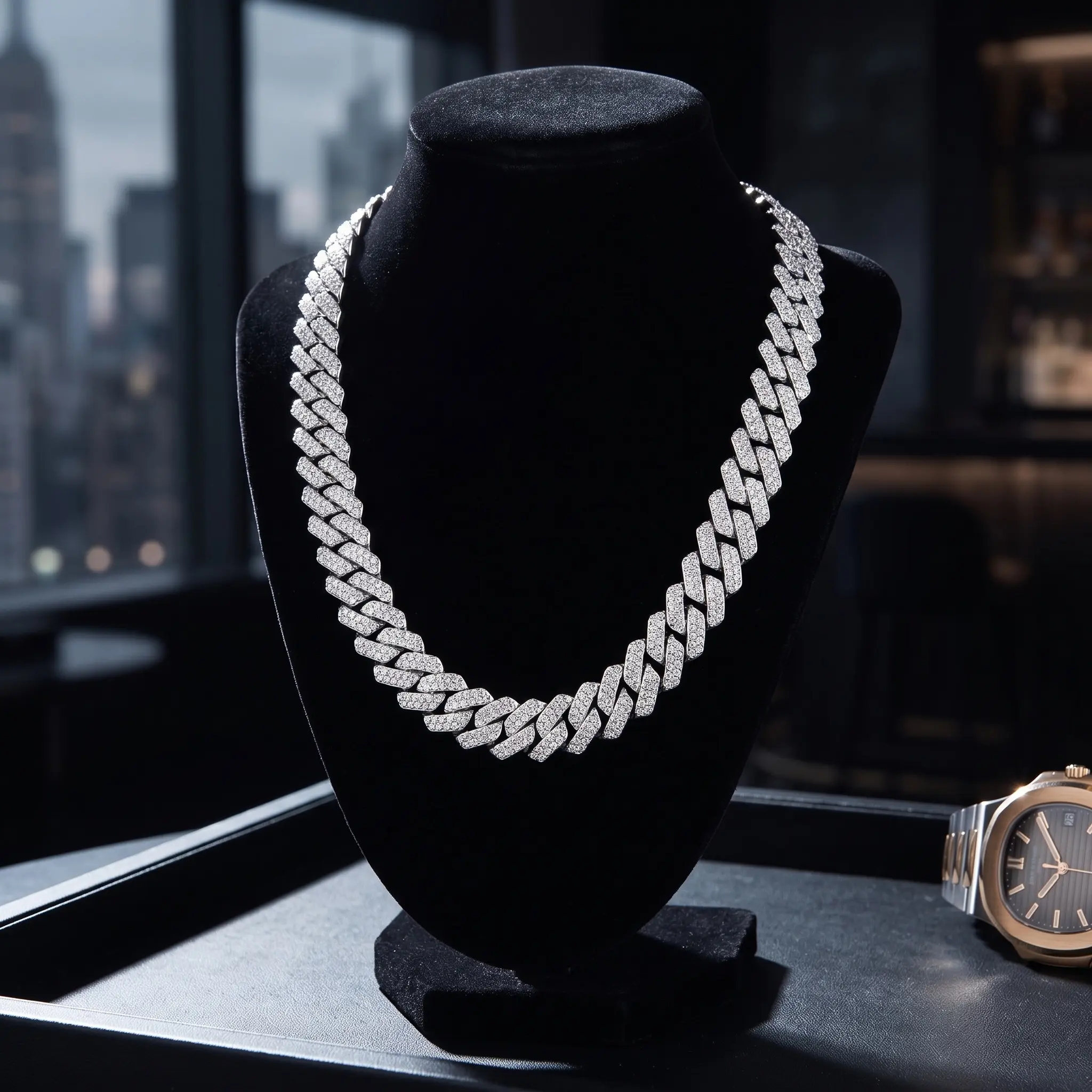 Women's 18in 14mm Flat Cuban Chain Necklace - Iced Out Non-Natural Crystal Rhinestone Silver Bar Jewelry for Girls, Female Casual Daily & Party Wear, Retro, 20In, 55Cm, 60Cm, 7In, 82G, Cuban Link Necklace, Flat Link, Girl, Crystal Alloy, 20In (50Cm)