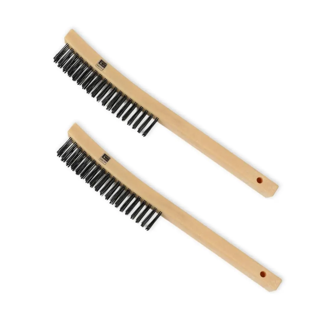 14“ Plastic Handle Wire  Set (562301) – 2 Pack 3 Row Scratch   Carbon Steel Bristles, Durable,  Removal, Rust Removal, Scrubbing, Deep Cleaning, and Detailing