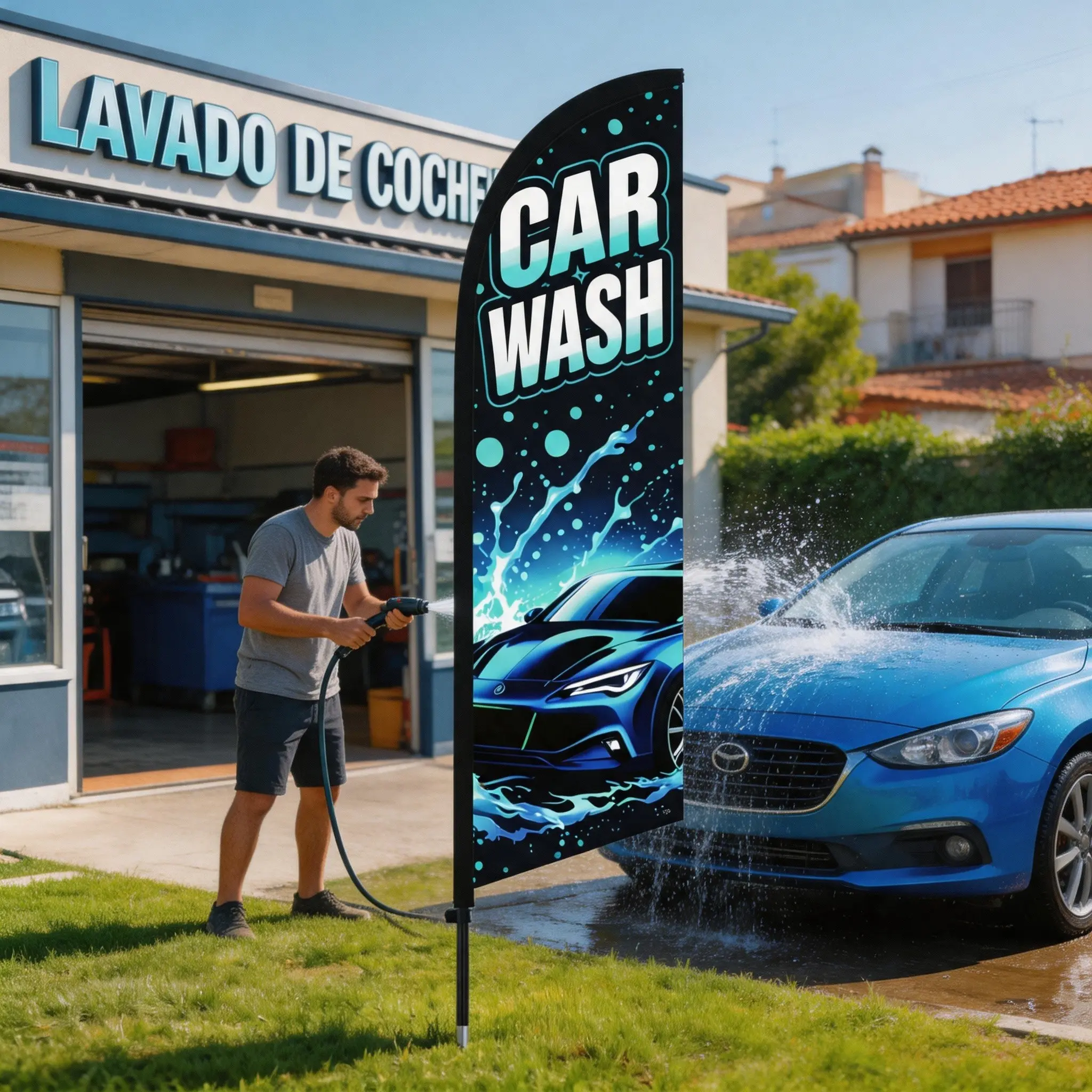 8.5ft Feather Flag for Car Wash, Polyester Waterproof Sunscreen Banner, Wind-Resistant Single-Sided Print, Outdoor Promotion Flag, Outdoor Banners