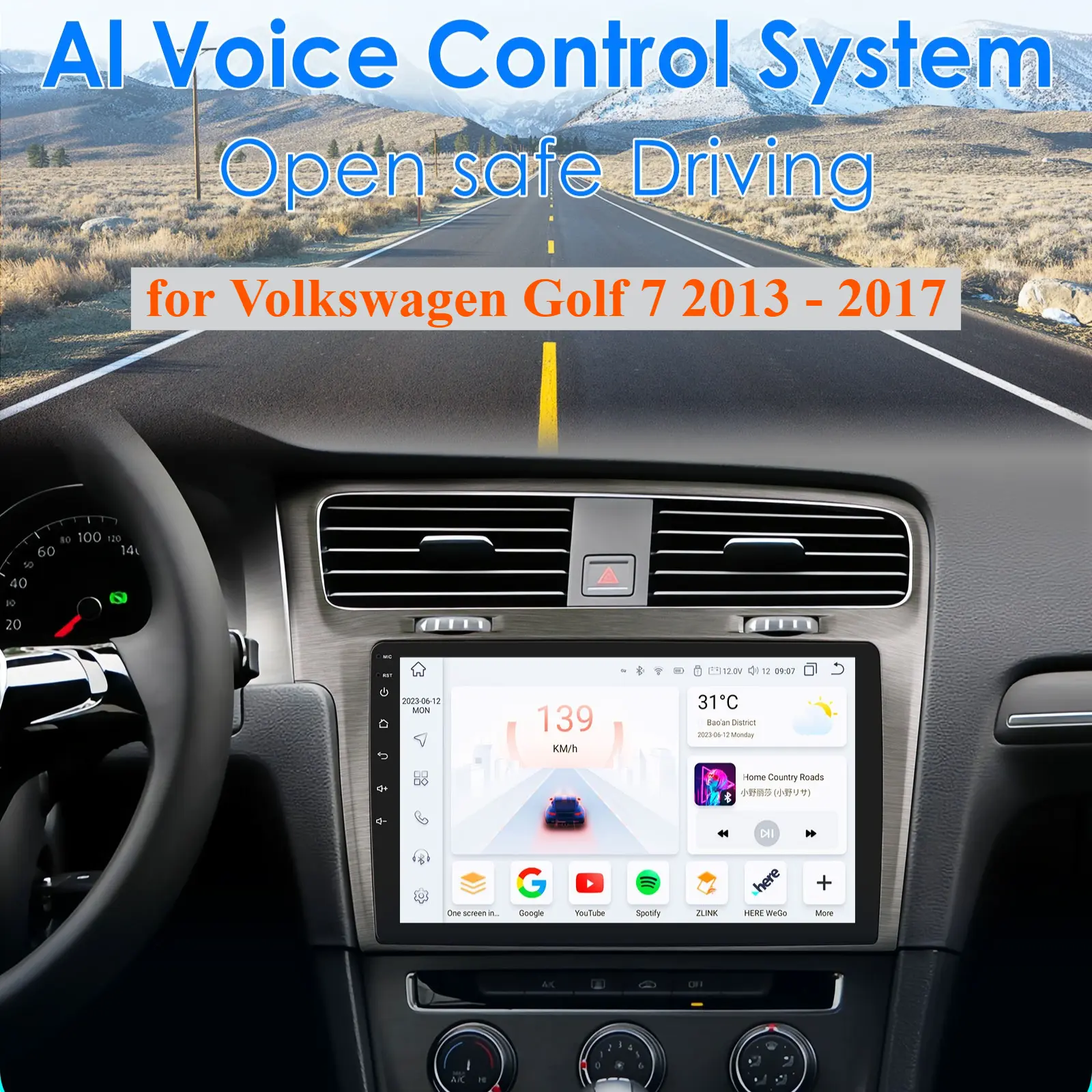 9 in 2Din Carplay Android 14 Car Radio Head Unit with GPS Navigation, Touchscreen LED, DSP for Volkswagen Golf 7 (2013-2017) Multimedia Play Autoradio Stereo