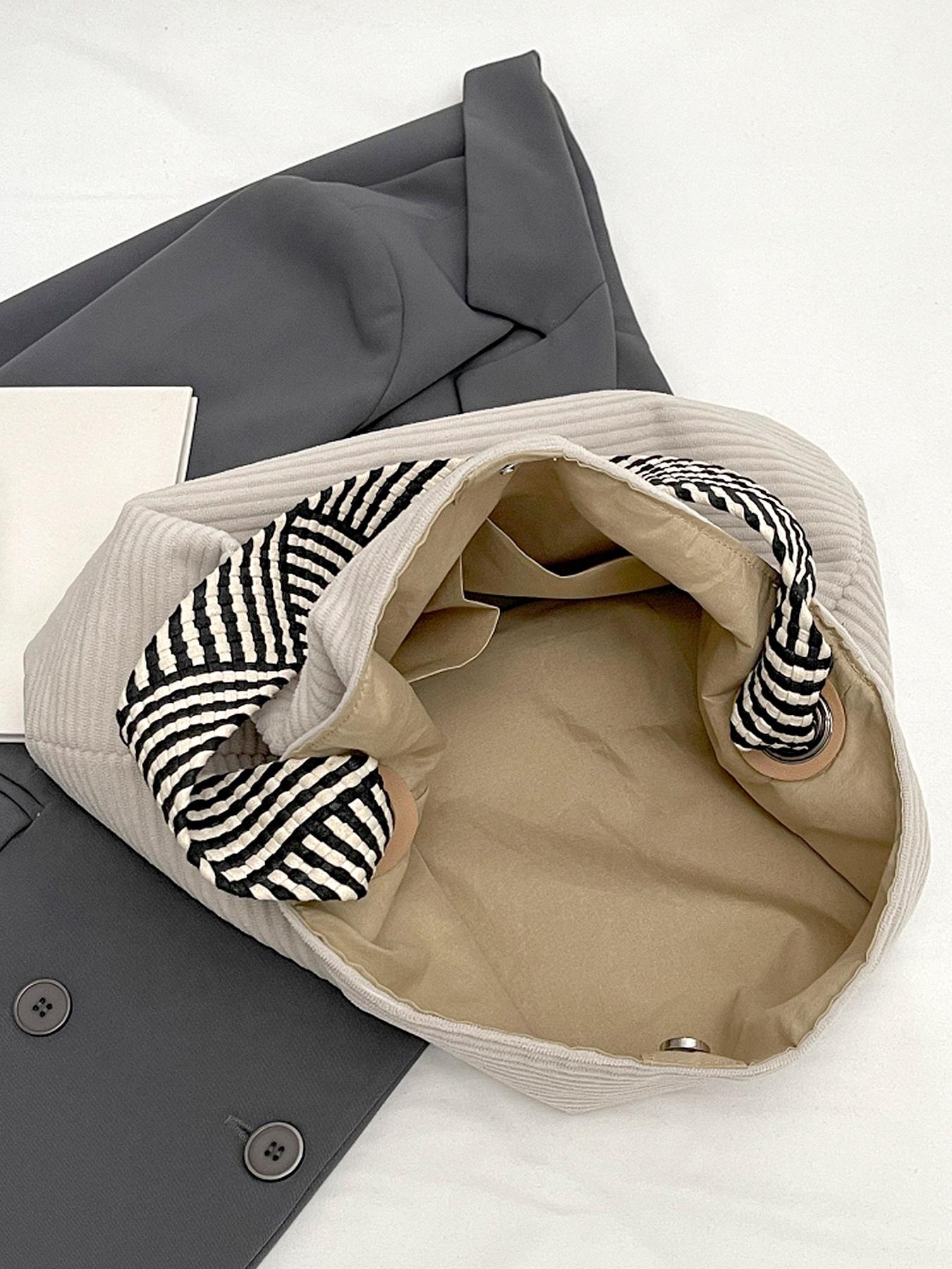 Tote shoulder underarm bag large capacity cloth bag crossbody commuter tote bag, with black and white striped wide shoulder strap, Casual lightweight bag, Crossbody shoulder bags, suitable for daily commuting office workers student party