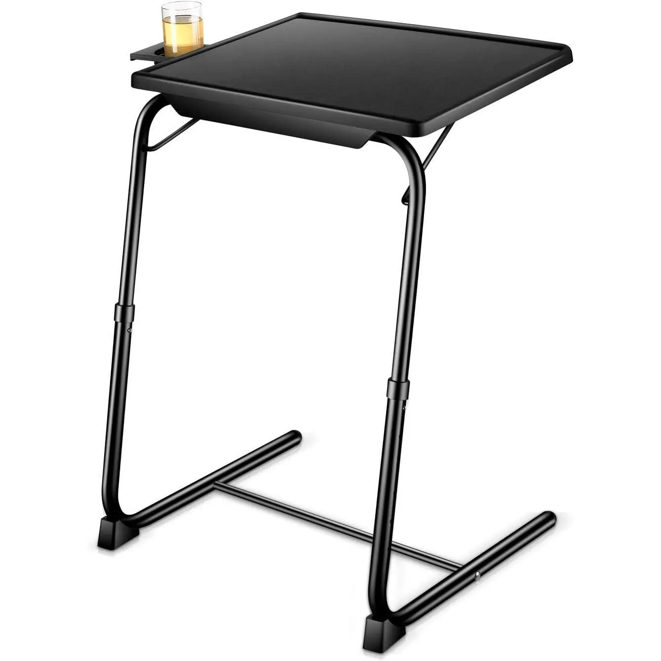 Adjustable TV table with cup holder, 20.4 x 15.7inch TV tray for bed and sofa, extra-large comfortable folding table, sofa laptop table, sofa laptop table with 6 height adjustments and 3 tilt angles (black)