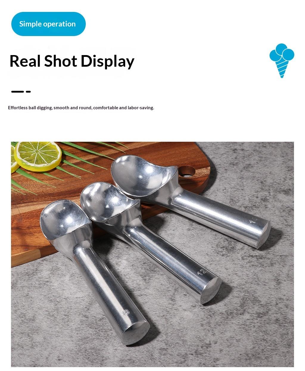 Heavy Duty Aluminum Ice Cream Scoop, Professional Self-Fusing Ball Maker, Ergonomic Ice Cream Digger for Commercial Use # GLOBAL PIC