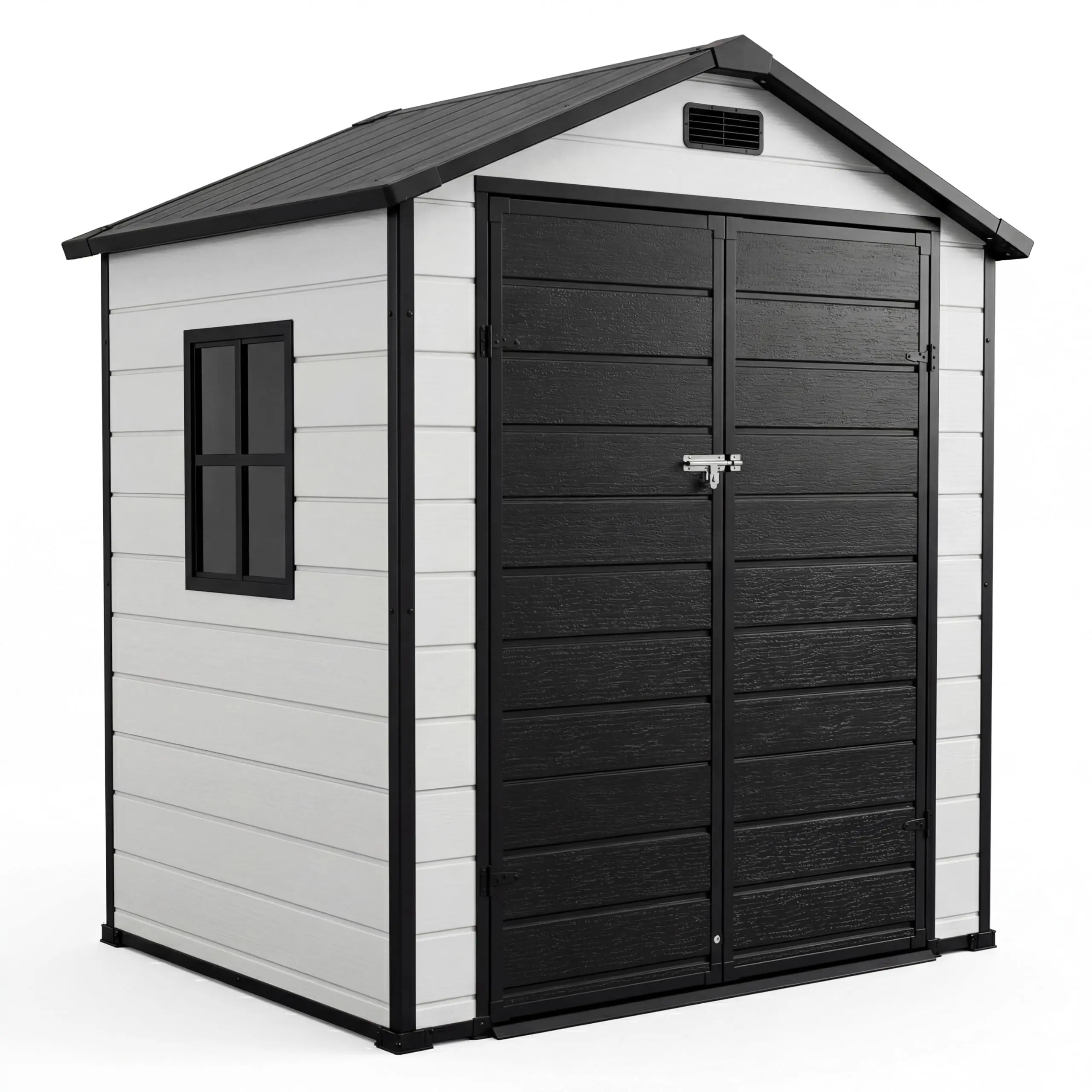 6x4 FT Plastic Outdoor Storage Shed – Waterproof, Floor, Lockable Door, Window & Sloped Roof – Easy Assembly for Patio, Backyard, Tools, Bike, Lawn Mower