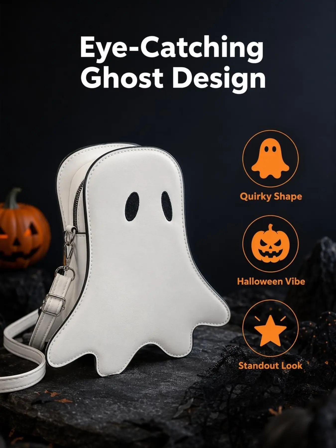 Halloween Ghost Shape Crossbody Bag, Cute Spooky Ghost Mini Shoulder Purse, Adjustable Strap Novelty Festival Small Bag for Women