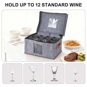OUTGOODS 3-Pack Wine Glass Storage Box with Adjustable Dividers, Zippered Stemware Organizer Featuring Clear View Window & Carry Handle, Portable Protective Glassware Storage Bin for Kitchen & Dining Room