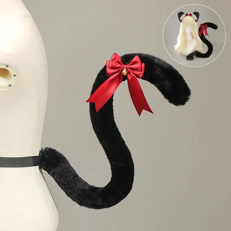 Plush Cat Fox Ear and Tail Lolita Girl Cosplay Accessories Furry Animal Ears Bendable Tail with Adjustable Belt Masquerade Party