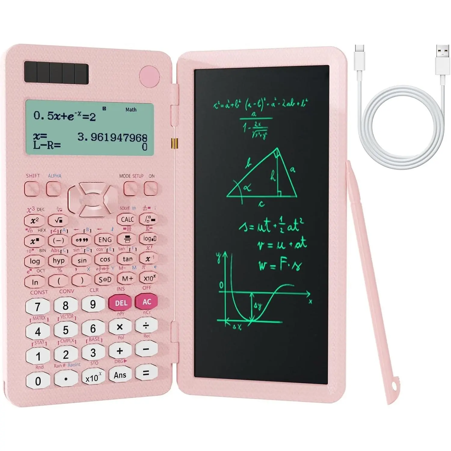 Rechargeable Scientific Calculators for Students, Pink 991ES MAX Foldable Science Calculator with Notepad 417 Function Solar Energy Science Calculators for Middle and High School Supplies (Pink)