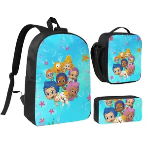 Ultra Light Bubble Guppies School Daypack 3pcs Stylish Spanish Players Backpack Set with Insulated Lunch Bag & Pencil Pouch Hot Trend Zooli Backpack   Back to School Gifts