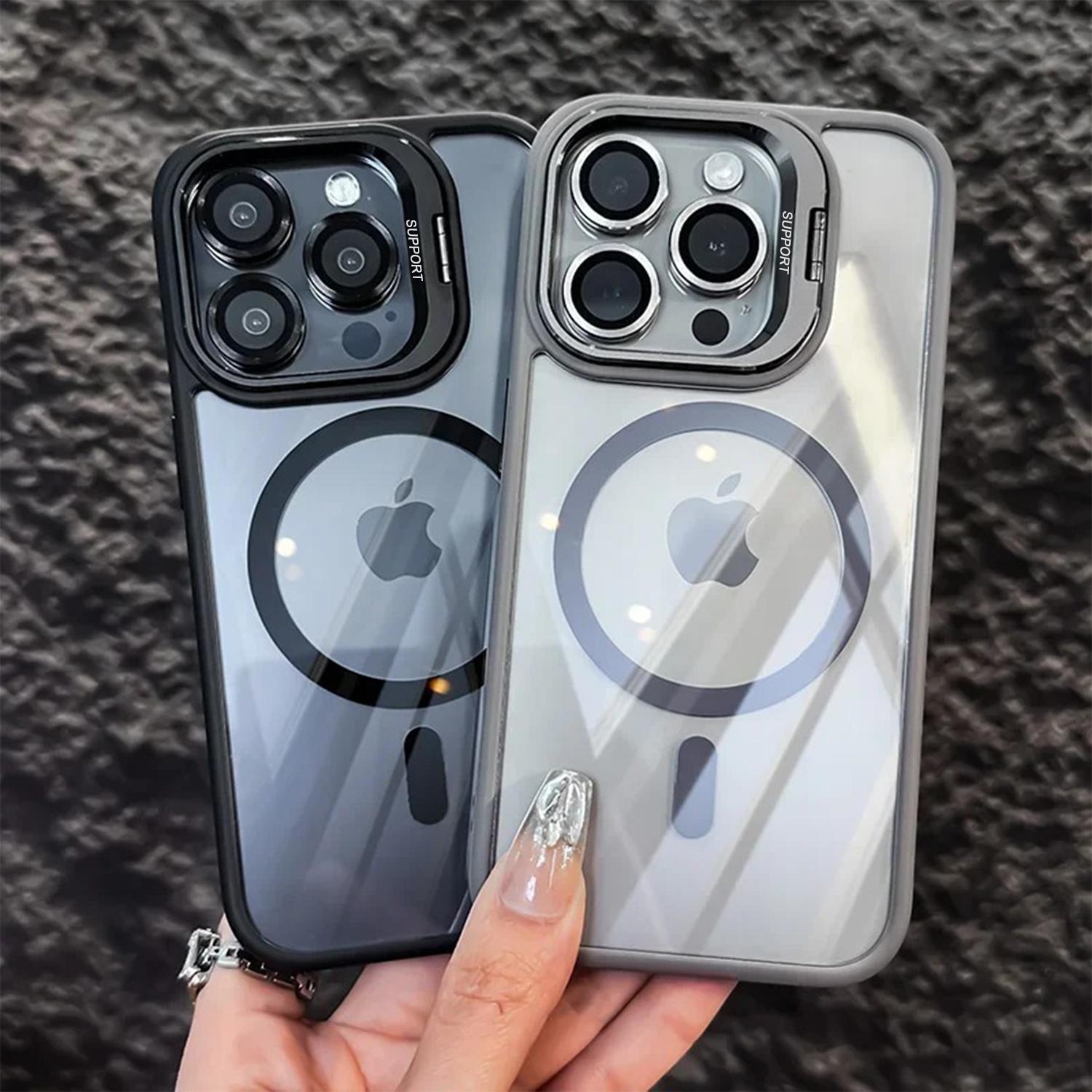 For iPhone 17 Pro Max 17 Air 12 13 14 15 16 Case, Compatible with MagSafe, Built-in Camera Ring Stand, Camera Lens Protector, Military-Grade Protection, Magnetic Phone Case for iPhone 16 15 14 Plus, Clear Kickstand Case
