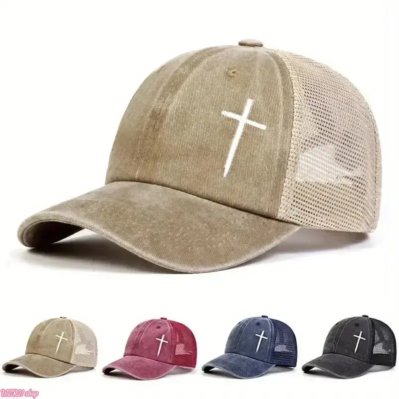 2026Vintage Christian Cross Embroidered Trucker Hat - Adjustable Mesh Sports & Outdoor Baseball Cap 2026Vintage Christian Cross Embroidered Trucker Hat - Adjustable Mesh Sports & Outdoor Baseball Cap