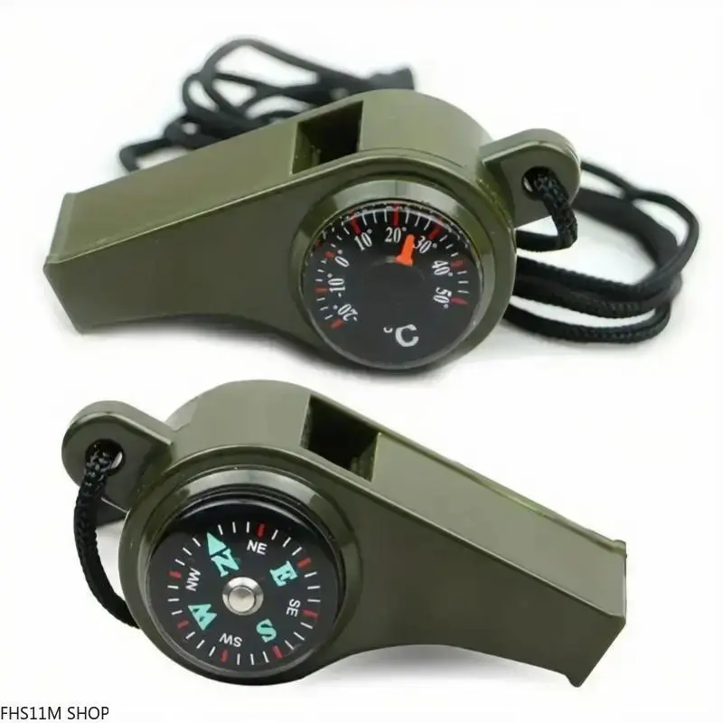2 Pack 3 In 1 Survival Whistle Built In Compass Thermometer High Decibel Ultra Light Camping Hiking SurvivalTok CampTok Summer Essentials Unisex Premium Emergency Safety Gear, Temperature, Sound, Lightweight