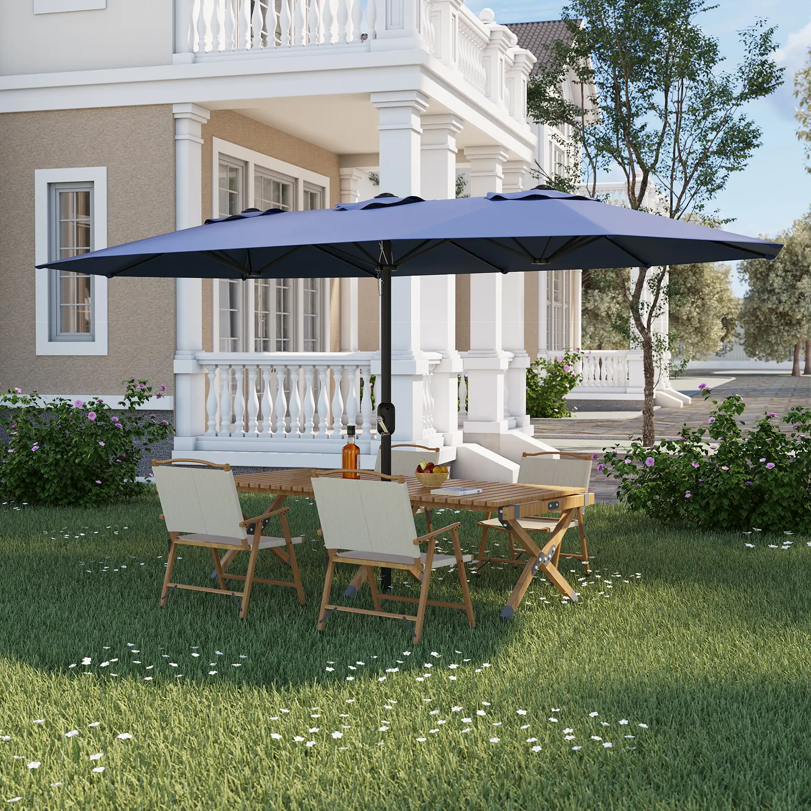 Extra Large 13FT Double-Sided Patio Umbrella - Heavy Duty Rectangular Outdoor Sun Shade - Waterproof, Windproof, UV Protection - Easy Crank Lift for Garden, Pool, Lawn, Deck (Base Not Included)
