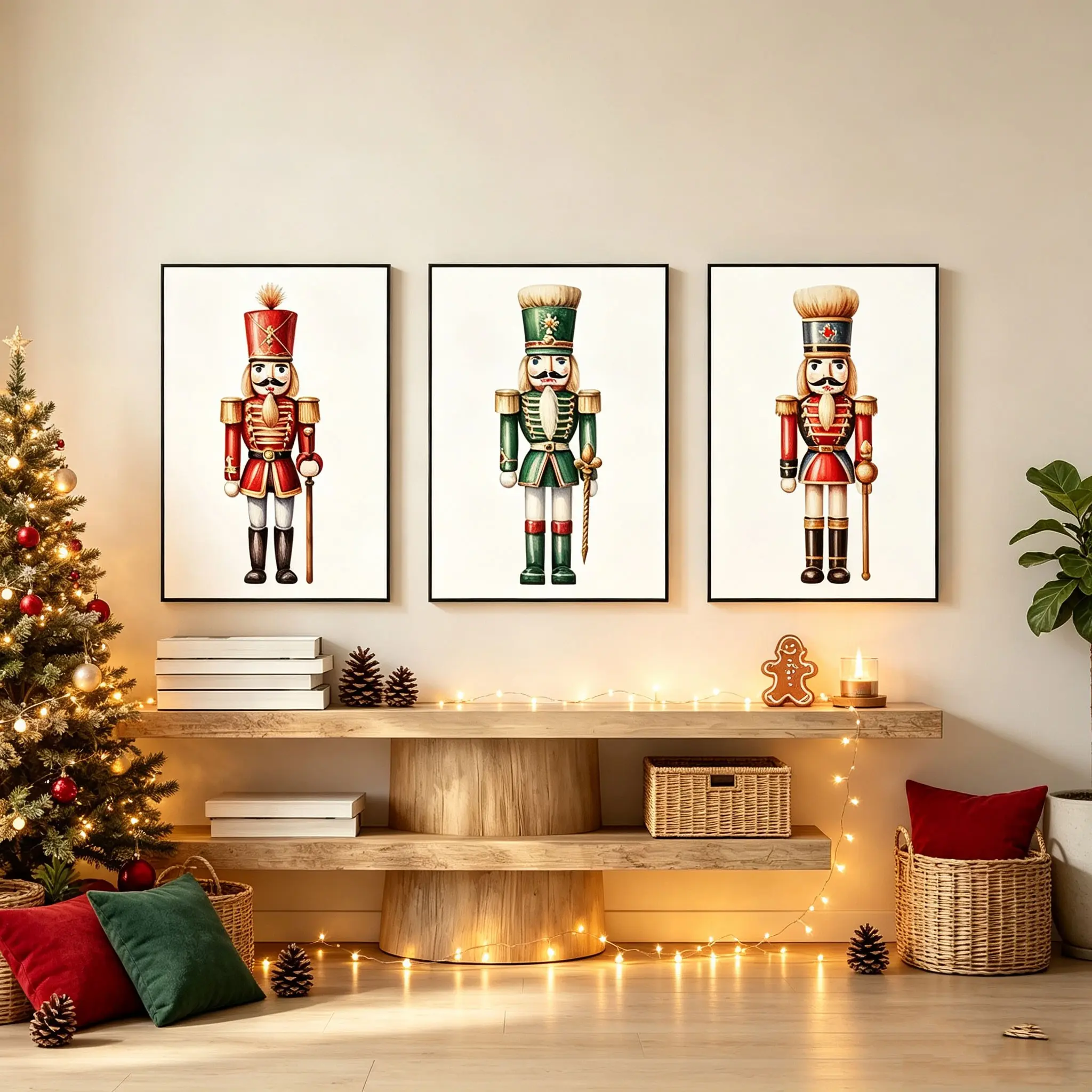 3-Piece American Nutcracker Christmas Canvas Wall Art, High-Definition Print, Unframed Painting, Waterproof, No Frame Needed, Versatile Holiday Decor