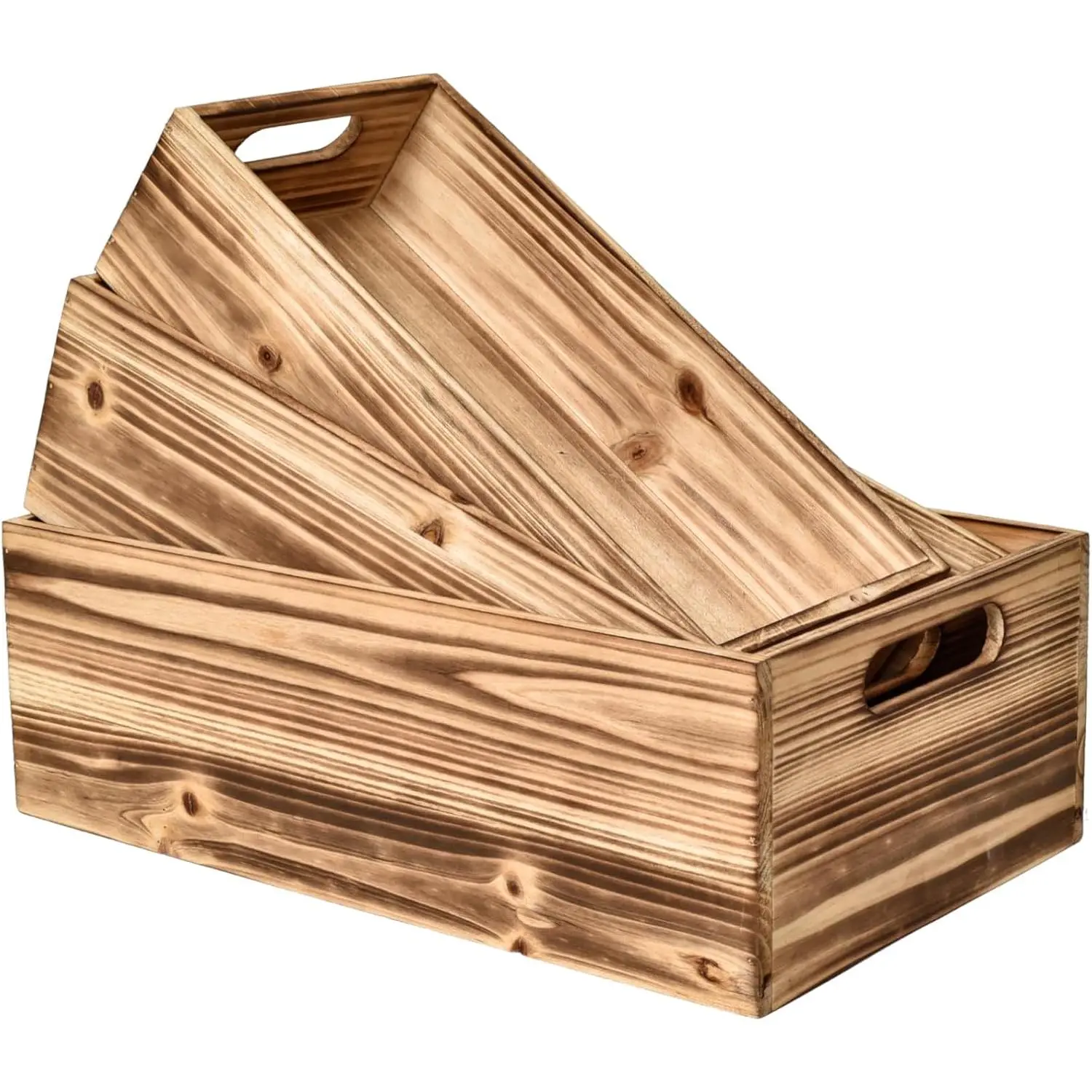 Set of 3 Wooden Boxes for Storage Small Crates for Display and Organizing,  Style Storage Boxes for Crafts, Decor,  Pantry and Living Room