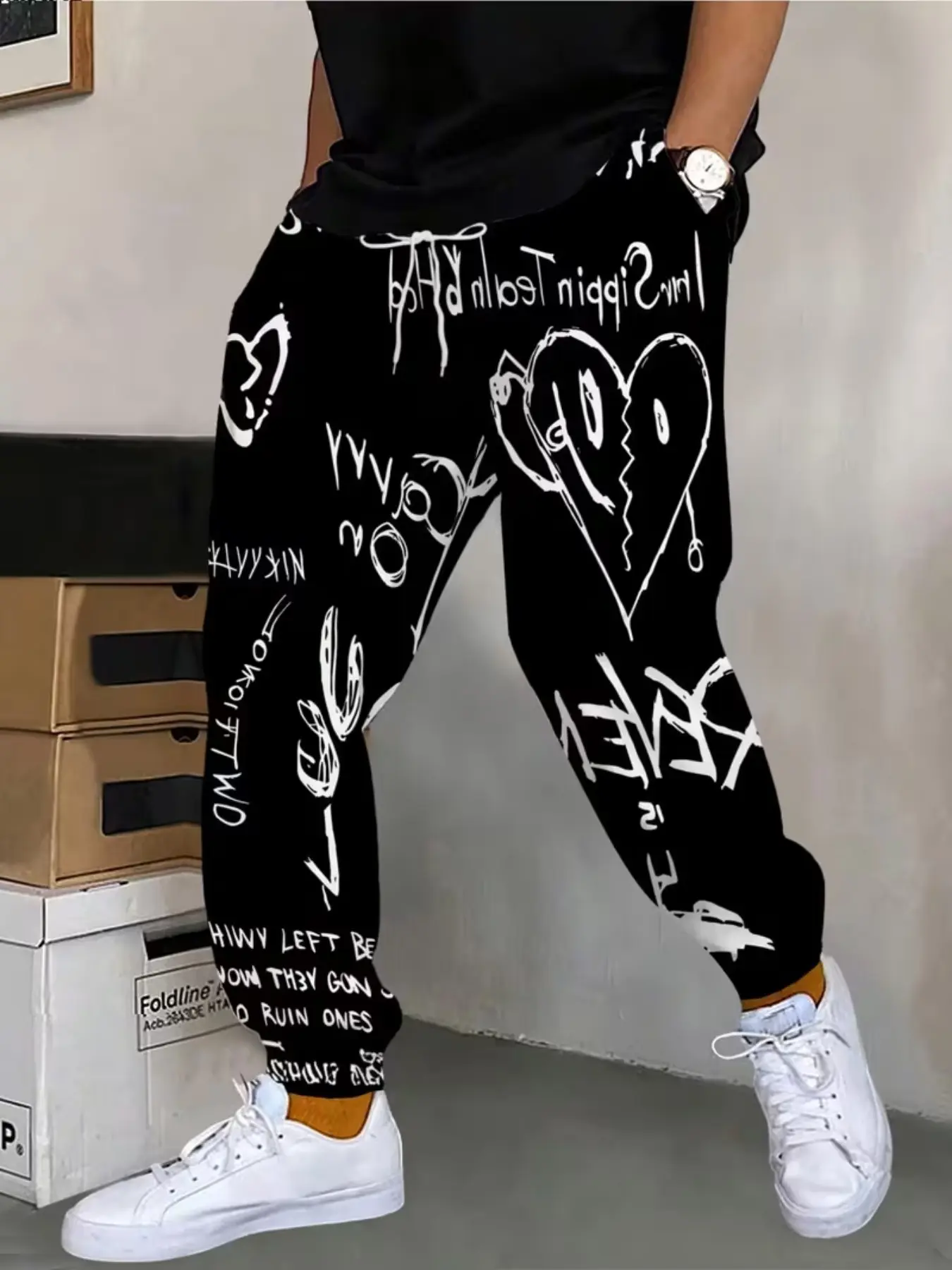 Men's Trendy Graffiti Digital Print Sweatpants, Loose Fit Casual Sports Pants, Streetwear Hip Hop Style, Youth Fashion Long Trousers