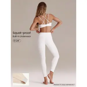 GLOWMODE 24'' FeatherFit High-Waisted Non-See-Through Y-Back Butt-Lifting Hidden Front Pocket Yoga Leggings With Built-In Thong Pilates Studio Daily Wear'