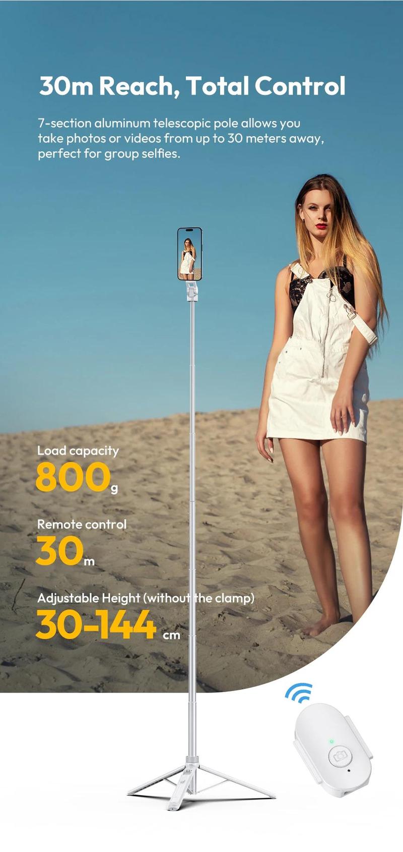 Ulanzi TT88 Overhead Selfie Stick 1.44M with MagSafe Clamp Photograph Tripod for Phone Livestreaming Vlog with Remote Control