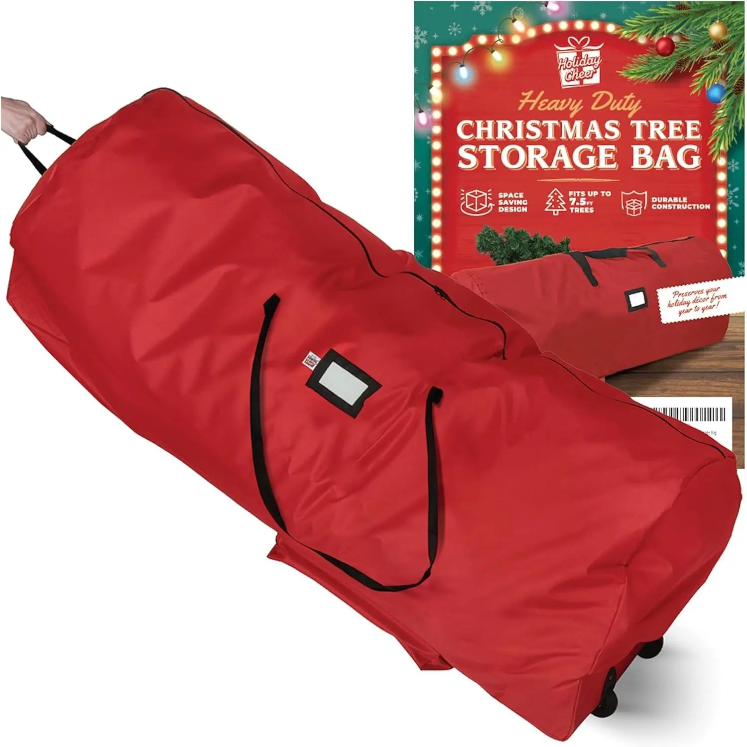 Christmas Tree Storage Bag with Wheels – Heavy Duty Fits Up to 7.5ft Tall Artificial Christmas Tree, Waterproof, Durable Handles & Zipper Xmas Tree Storage Bag (Red)