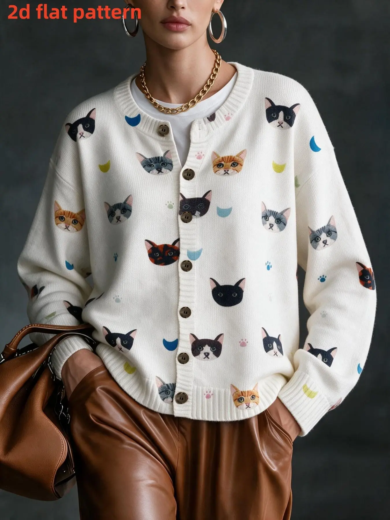 Women's Fall Winter Sweater, Elegant Long Sleeve Open Front Cardigan, All over Animal Pattern, Loose-Fit Digital Print Top