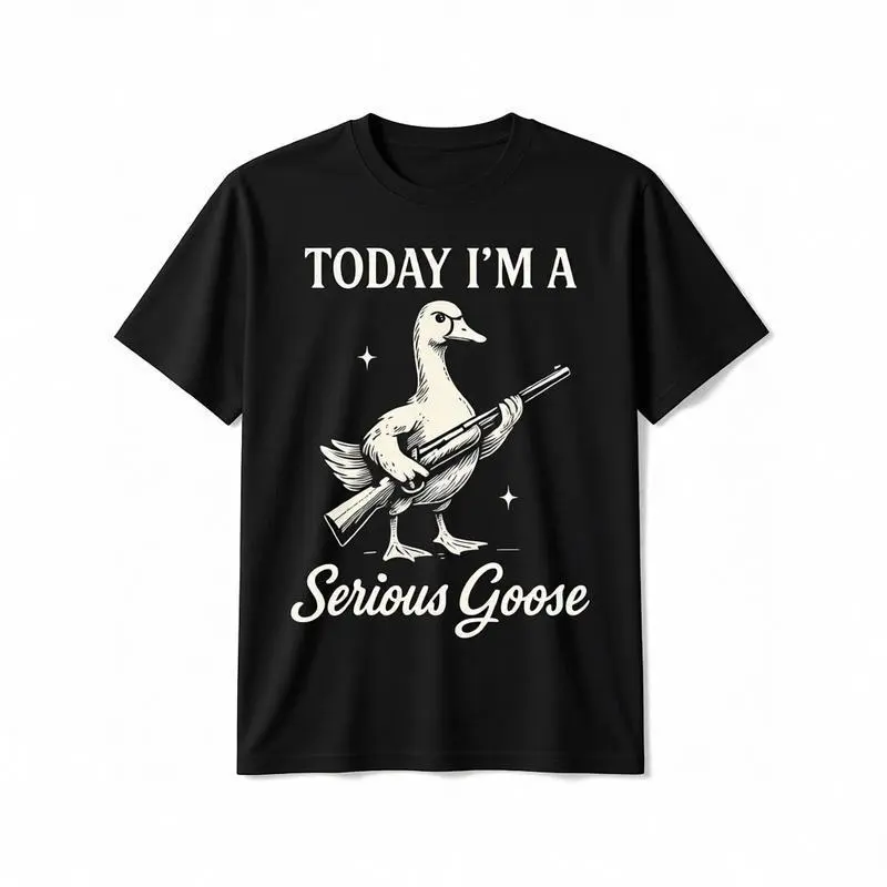 Serious Goose Graphic T-Shirt, Unisex 100% Cotton Streetwear Top with Funny Slogan, Casual Short Sleeve Relaxed Fit Crewneck, Tshirt, Shortsleeve, Basic, Classic, Round Neck, Fashion Apparel, Casual Fit, M, Graphic Print