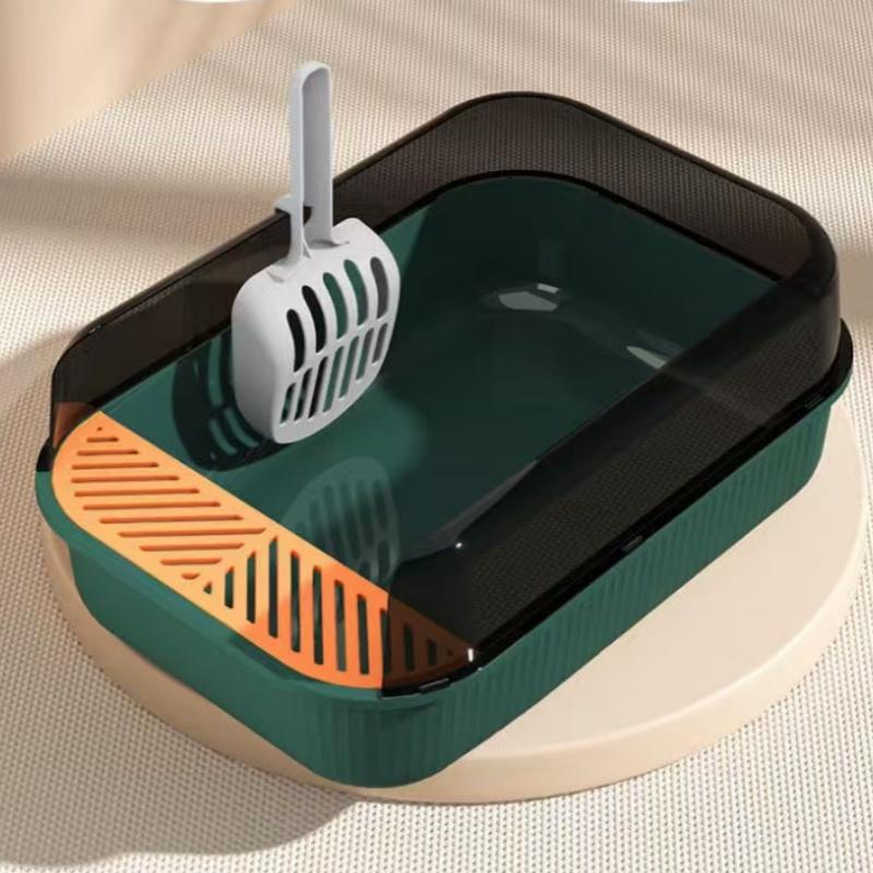 Semi-enclosed Cat Litter Box, Large Capacity Cat Litter Tray with Litter Scoop, Anti-splash Cat Toilet, Pet Supplies for Indoor Outdoor Use