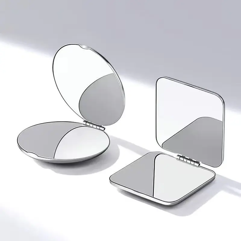 1pcs Portable Women Stainless Steel Makeup Mirror Hand Pocket Folded-Side Cosmetic Make Up Mirror Small Various Shapes