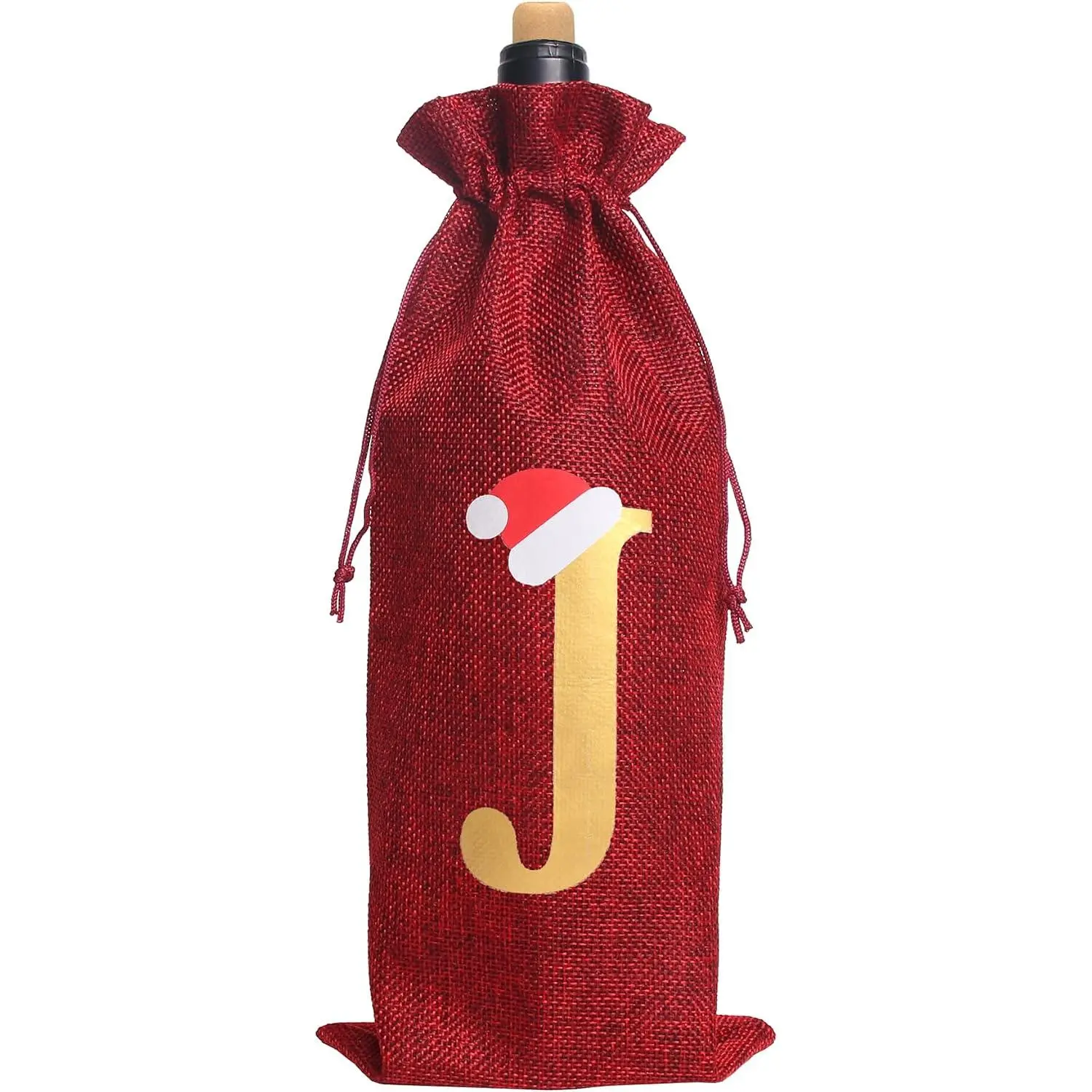 Synthetic Burlap Initial Letter J Drawstring Seal Champagne Bag, Office Stationery & Gift Wrapping Supply Bag
