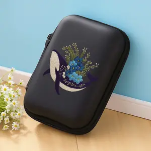 A beautiful whale back flower pattern storage box, essential for office travel! EVA material earphone/data cable/charger storage box, compact design with mesh pockets, easy to organize charging cables