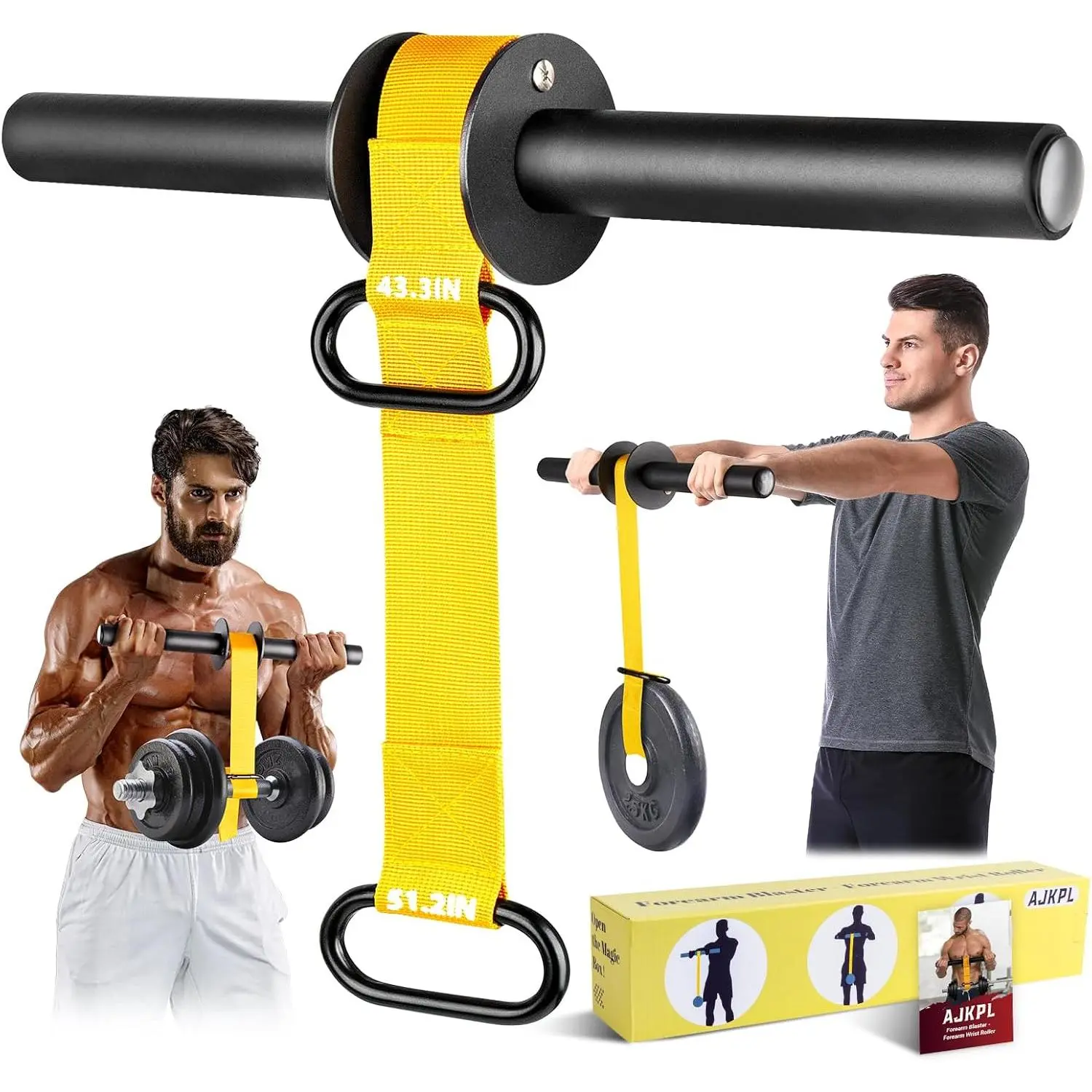 outdoors Forearm Strengthener and Wrist Roller, 43.3 in Or 51.2 in Ultra-Strong lon Webbing Wrist & Forearm Blaster with Quick Locking Mechanism, Durable Anti-Slip Grip Handles for Forearm Strength Training