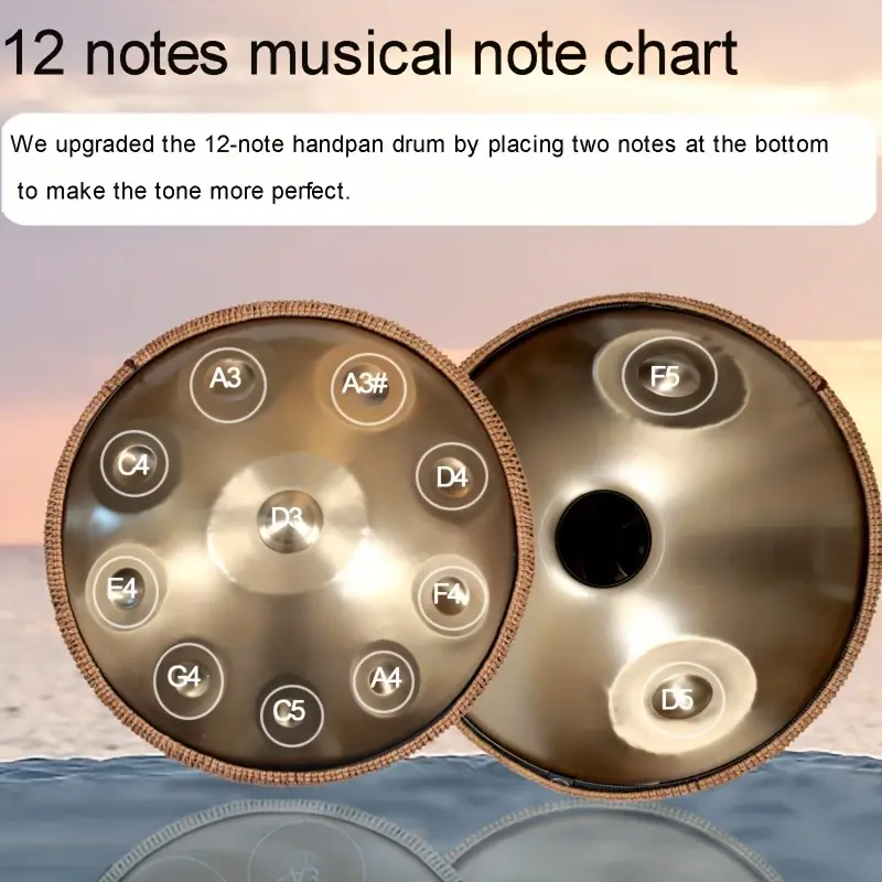 Golden Handpan Drum - 55.88 cm D Minor Kurd Scale, 440Hz 12 Notes, Premium Stainless Steel Percussion Instrument for Adults