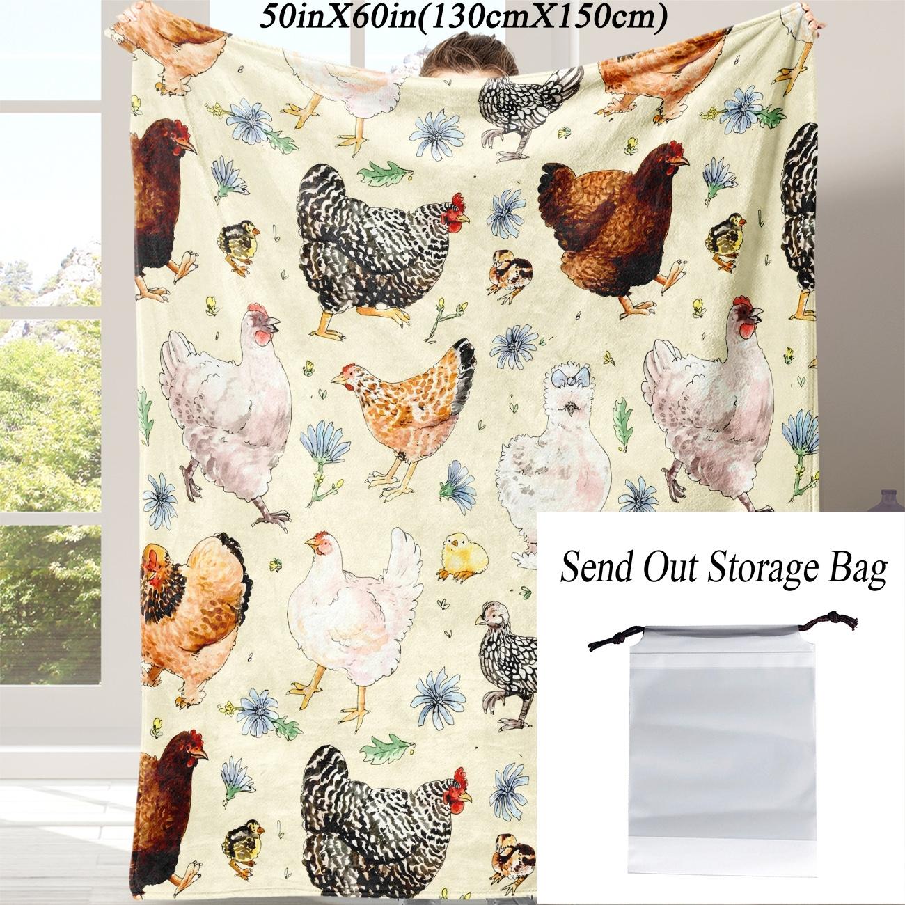 Cute Chicken Pattern Fleece Blanket, 1 Count Soft Comfortable Throw Blanket, Warm Nap Blanket for Home Office Travel Camping, Soft Comfy Blanket