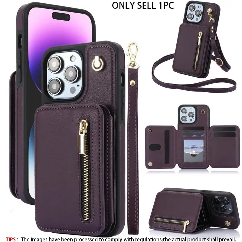 Multifunctional PU Leather Crossbody Zipper Wallet Smartphone Phone Case with Lanyard, 1 Count Shockproof Phone Protective Case for iPhone 11 12 13 14 15 16 17 18 Pro Max/Pro/Plus, Cover