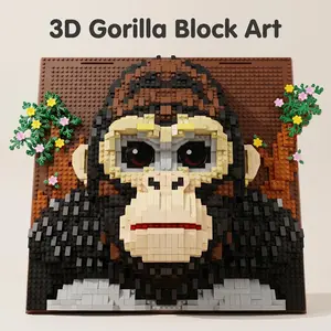 3D Chimpanzee Wall Art Micro-Particle Building Set, DIY Puzzle Sculpture, Home Decor, Living Room Decoration, Adult Stress Relief Gift