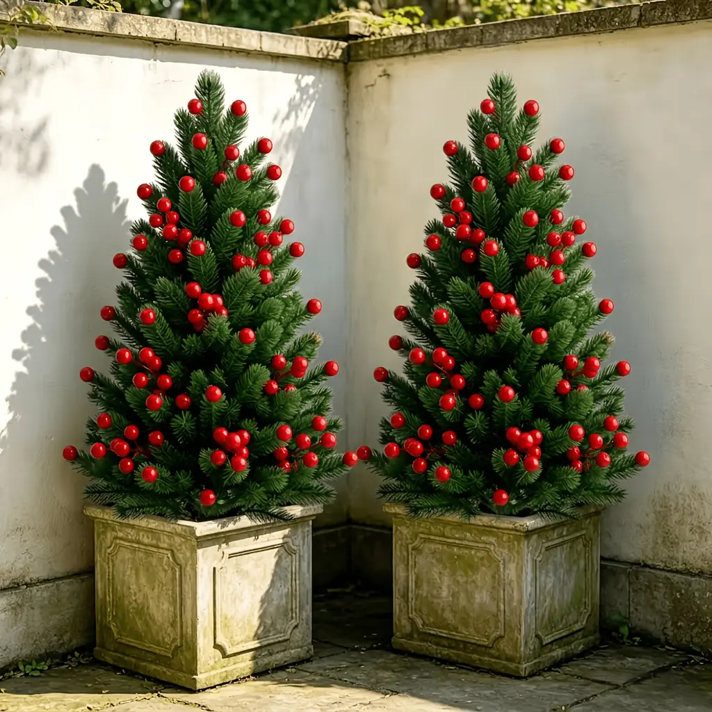 7‑Piece Luxury Set, 1 Artificial Pine Needle Tree with 6 Vibrant Red Artificial Berries, 24.40 Inch Large Christmas Decor with Ground Stake, DIY Artificial Tree, Holiday Display for Home, Office & Yard, Festive Atmosphere Decor
