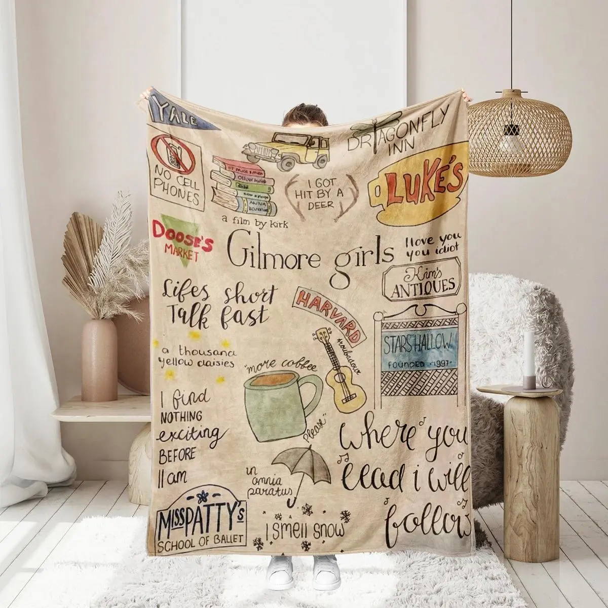 Gilmore Girls Pattern Flannel Throw Blanket, Soft Skin-Friendly Warm Machine Washable Blanket for Sofa Bed Office Travel Camping and TV Fan Gift