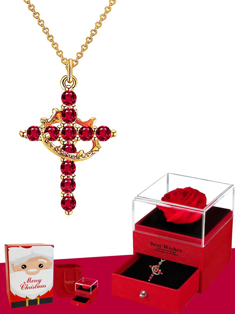 Rhinestone Crown & Cross Pendant Necklace for Women & Men, Fashion Jewelry for Party, Daily Clothing Decor, Trendy All-match & Exquisite Jewelry for Birthday Gift, Exquisite Chain Jewelry