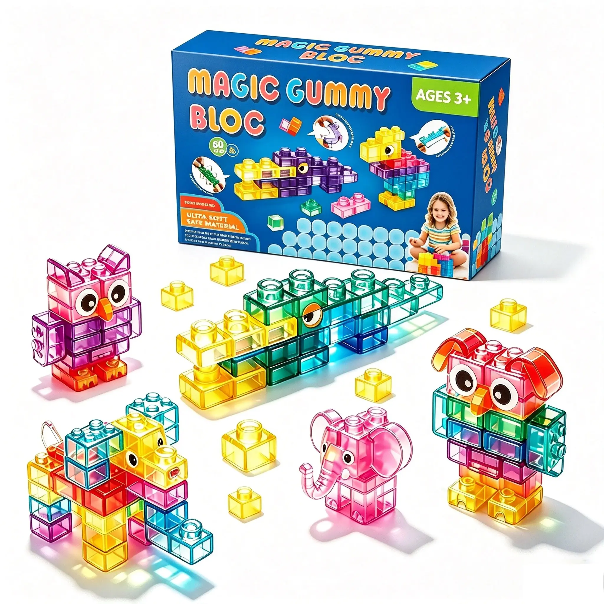 Jelly Building Blocks, Soft Squeezable Stretchable Toy, Non-Toxic Sensory Game, Stress Relief, Early Education Stem, Gift for Kids