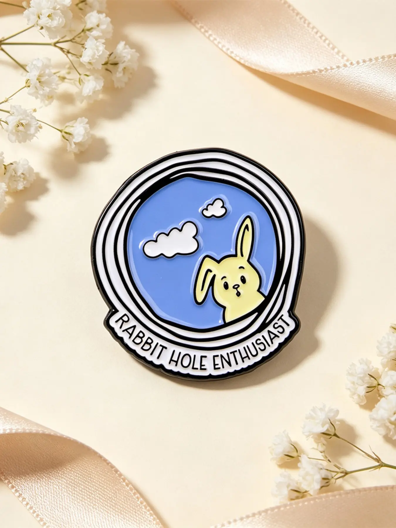 Kawaii Rabbit Quote Enamel Pin, RABBIT HOLE ENTHUSIAST Cartoon Design Zinc Alloy Fashion Bag Accessory, Daily Wear Backpack Decor