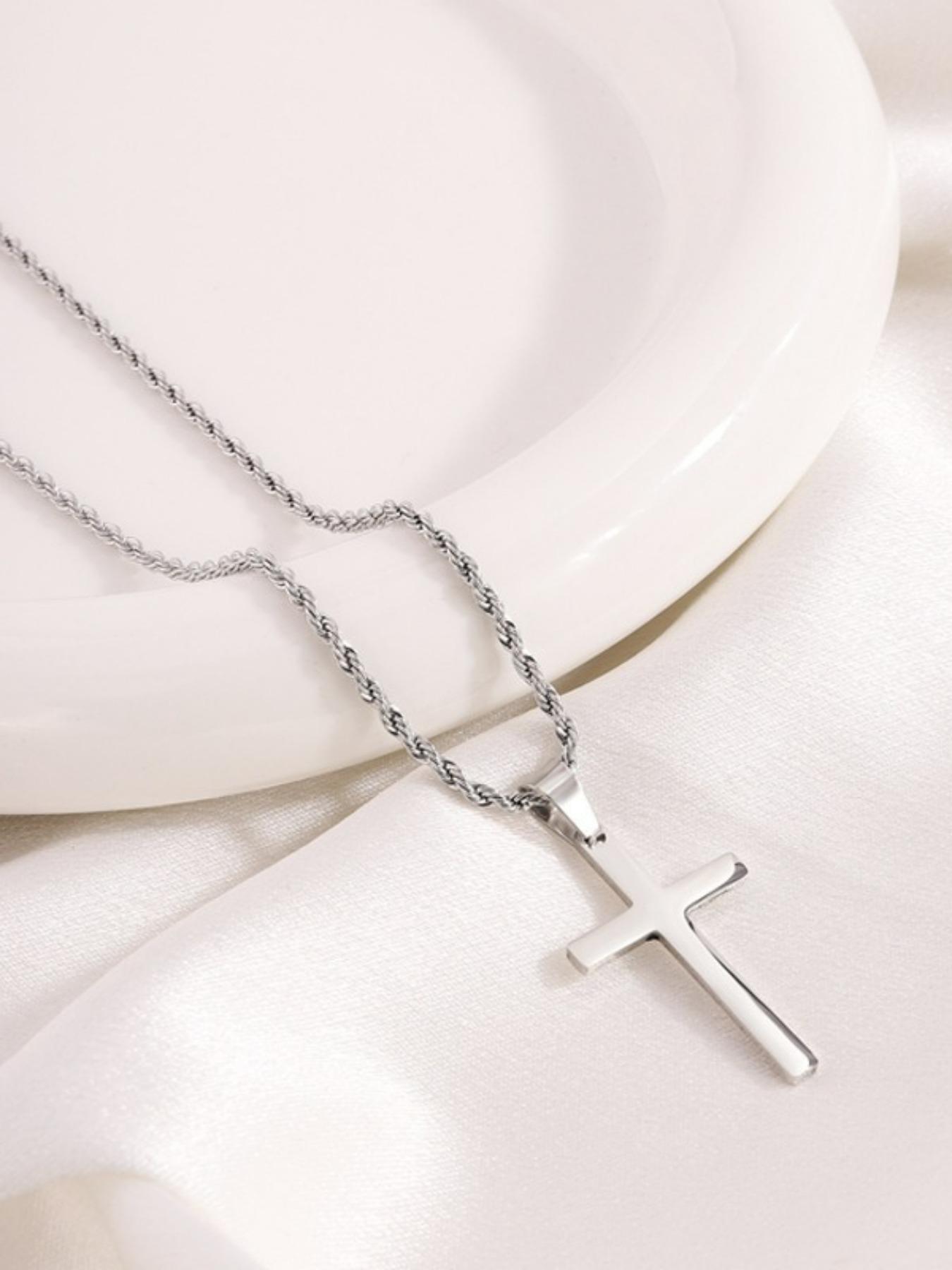 Men's Stainless Steel Cross Pendant Necklace, Fashion Jewelry for Party, Daily Clothing Decor, Trendy All-match & Exquisite Jewelry for Birthday Gift