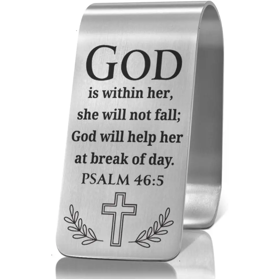 God is Within Her She Will Not Fall Engraved Stainless Steel  Visor Clip, Religious Travel Visor  Accessories, Funny Safe Drive Gifts for Family  Driver, God Prayer Faith Gifts