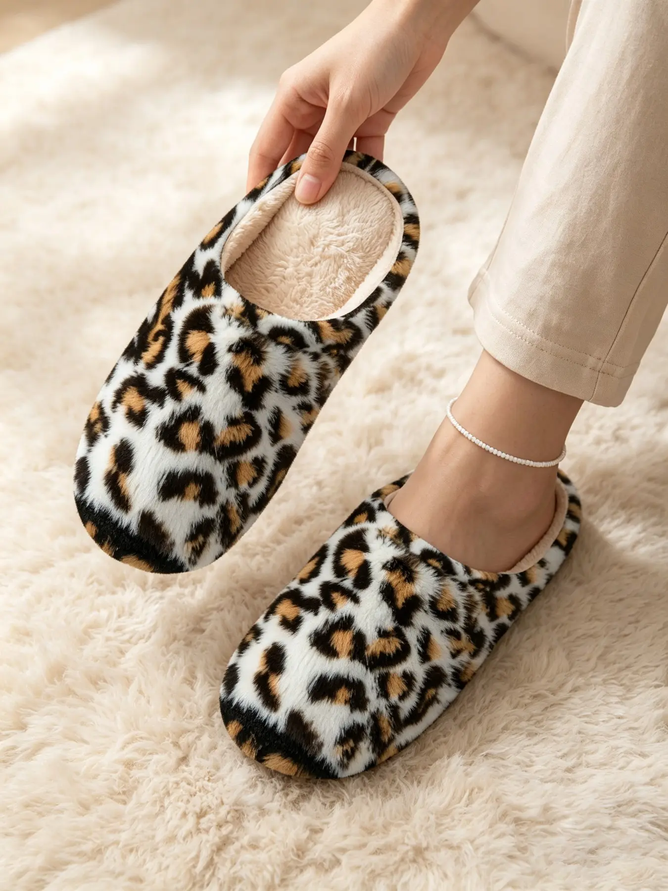 Halloween Goat Pattern Slippers, Gothic Floral Print Plush Home Shoes, Soft Warm Indoor Footwear, Perfect for Halloween Party