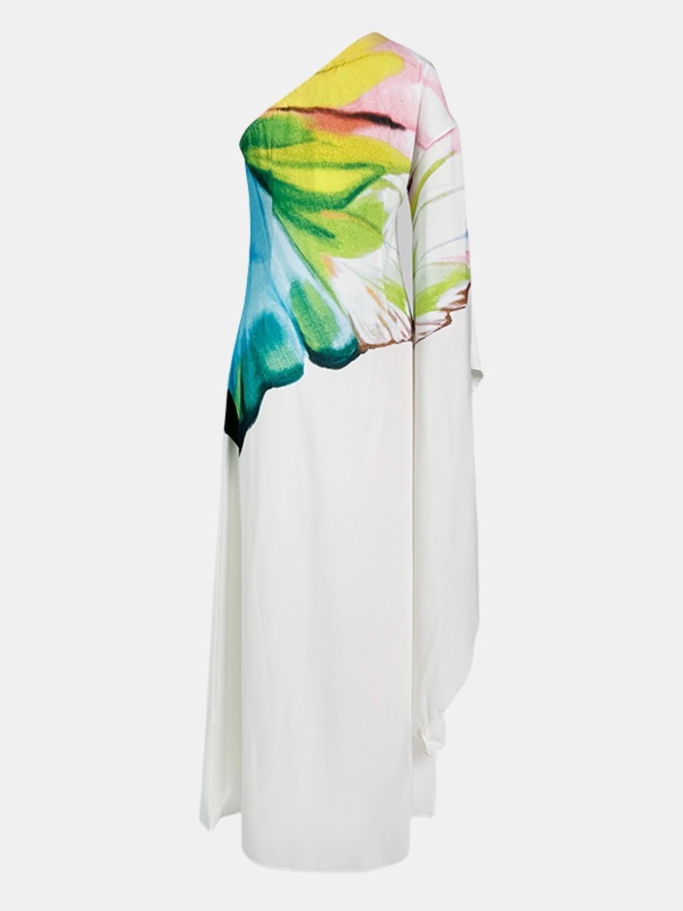 Women's Floral Print Asymmetrical Design Dress, Elegant Long Dress for Party Holiday Wedding Guest Gown, Ladies Summer Clothes