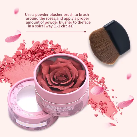 MAYBELUCKY 3D Carved Rose Petal Blush Powder with Blush Brush, Long Lasting High Pigmented Matte Cheek Blush, Natural Flush Blush Makeup Gift for Women, Cosmetics Products