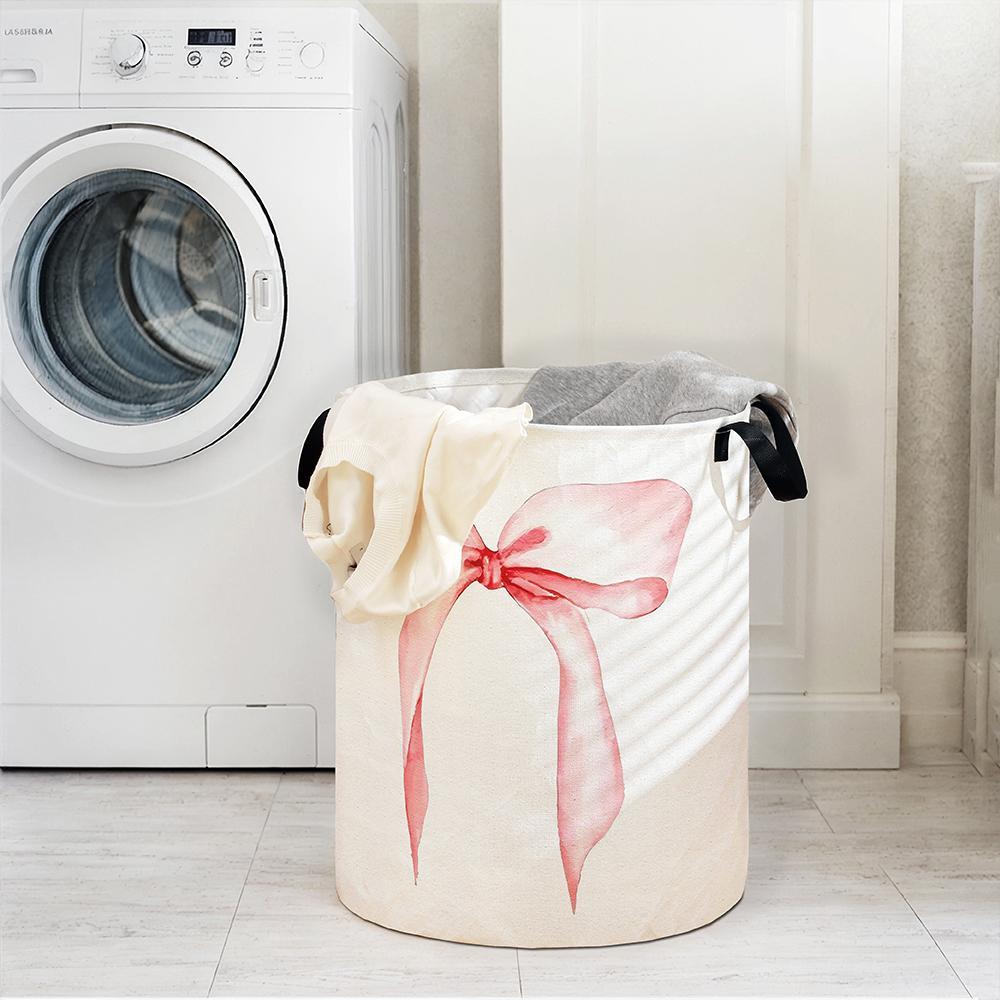 Bow Pattern Laundry Basket, Large Capacity Dirty Clothes Storage Basket with Handle, Household Foldable Dirty Clothes Basket for Home, Laundry Hamper