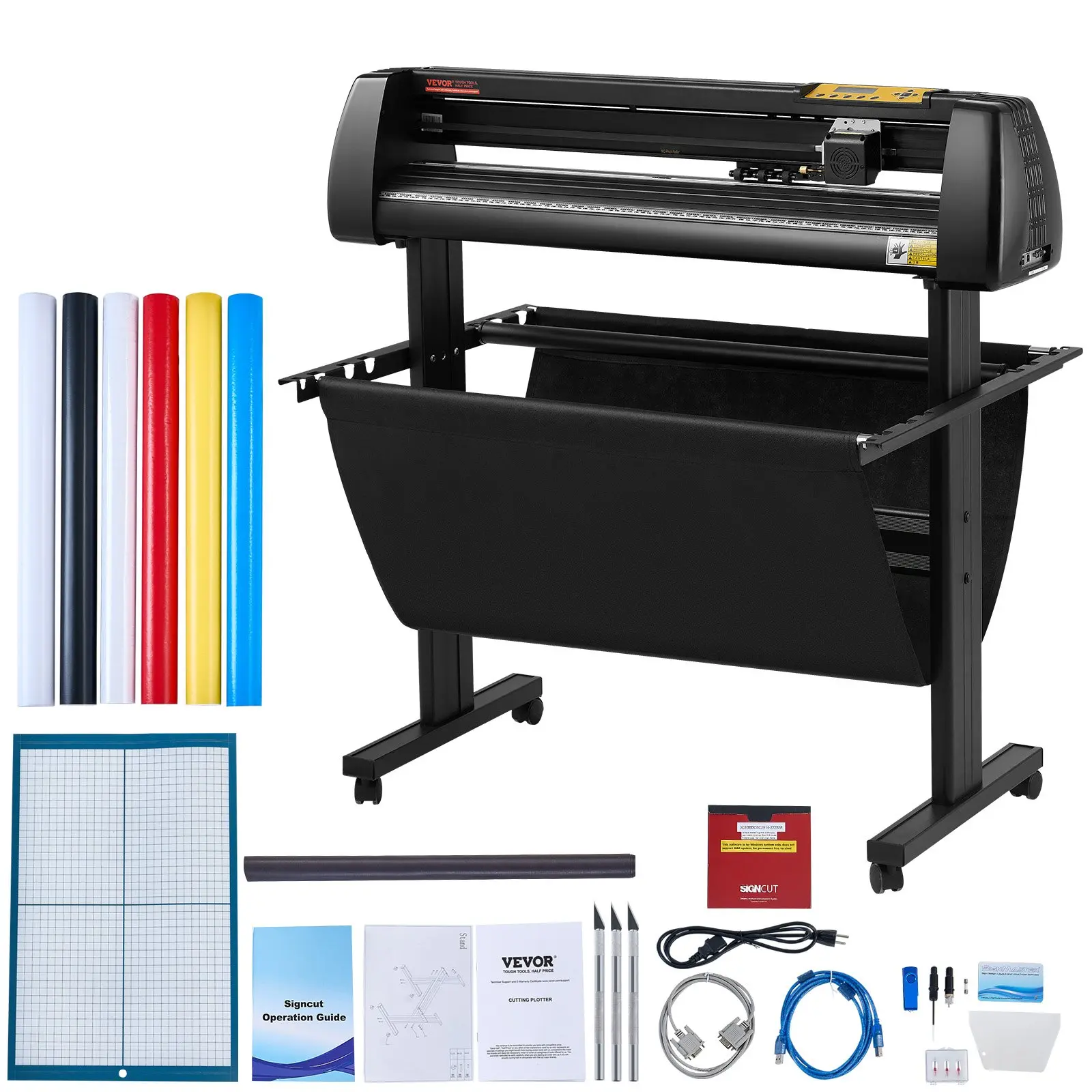 【toolupgrade】VEVOR 34In Vinyl Cutter Bundle - LCD Screen Precision Cut Plotter, Manual Printer, Signmaster Software, Sign Making Supplies & Tools for Vinyl Material Projects
